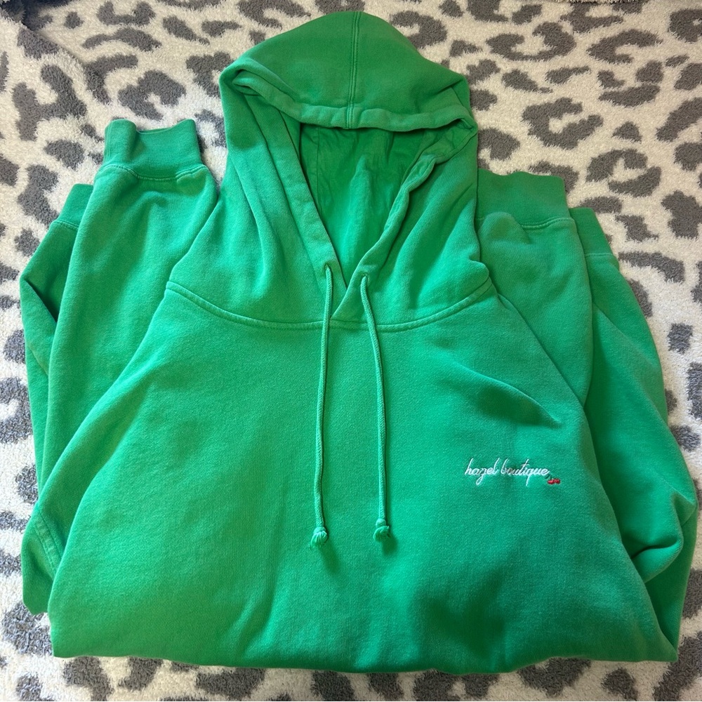 Hazel boutique green hoodie with cherries